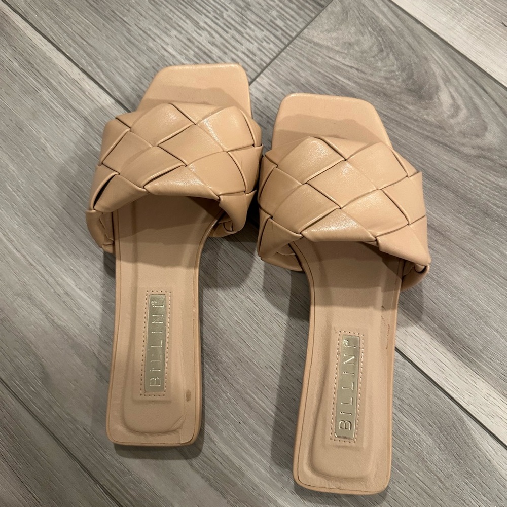Billini Tan Woven Slide Sandals
